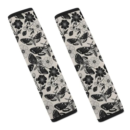 1 Pair Gothic Skull Death Moth Flowers Car Seat Straps Shoulder Pads Soft Padded Harness Pads Strap for Adult Use, Stroller Pushchair High Chair, Comfortable Driving - color: Pattern 252