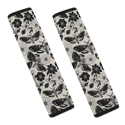 1 Pair Gothic Skull Death Moth Flowers Car Seat Straps Shoulder Pads Soft Padded Harness Pads Strap for Adult Use, Stroller Pushchair High Chair, Comfortable Driving - color: Pattern 252