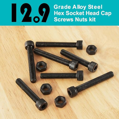 M5 x 10mm 20mm 30mm 40mm Hex Socket Head Cap Screws Bolts and Nuts, 12.9 Grade Alloy Steel, Black Oxide Finish, Metric Allen Drive, Fully Thread, Assortment Kit 80PCS - size: Socket M5x10-40mm+Nuts