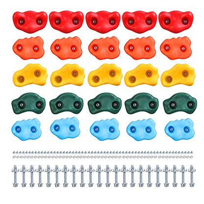 25 Rock Climbing Holds for Kids Climber With Hardware, Wall Holds and Grips for Indoor and Outdoor Playground Play Set