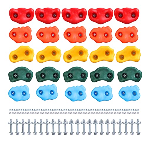 25 Rock Climbing Holds for Kids Climber With Hardware, Wall Holds and Grips for Indoor and Outdoor Playground Play Set