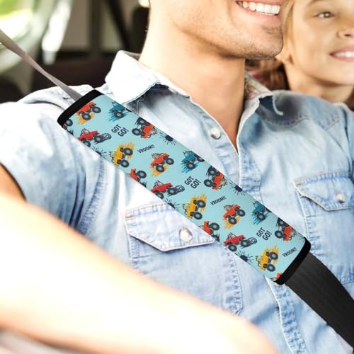 Soft Padded Car Seat Straps Shoulder Pads for Elderly Support, All Vehicles, 1 Pair Monster Trucks Shoulder Protector Anti-Slip Pad - color: Pattern 852