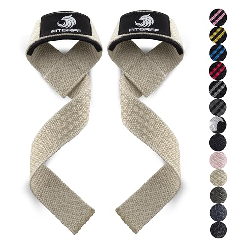 Fitgriff® Lifting Wrist Straps for Weightlifting, Gym, Deadlift, Workout (Made of Premium Cotton & Padded) - Men & Women - color: Sand Silicone, size: Standard (above 6.3' Wrist)