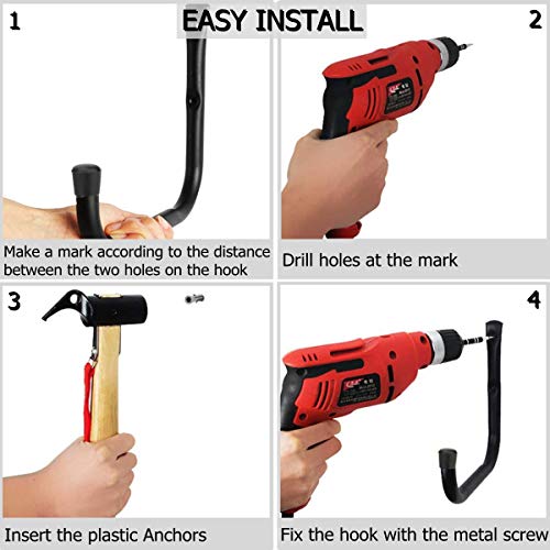 6 Pack Heavy Duty Garage Storage Hooks, 12.7 Inch Wall Mounted Utility Hanger & Organizer to Hanging Ladder, Canoe Paddleboard, Surfboard, Skiboard, Hose, Folding Chairs, Bike and Garden Tools - size: 12.7in-6 Pack