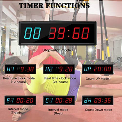Gym Timer 3 Inch Big Clock Fitness Home Tabata Boxing Count Down and Up with Remote