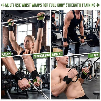 Weight Lifting Hooks & Wrist Straps Set Adjustable Wrist Wraps 2 in 1 Lifting Hooks with Anti-Slip Grip for Weightlifting, Deadlifts, Powerlifting, Gym Straps for Men and Women - color: Green