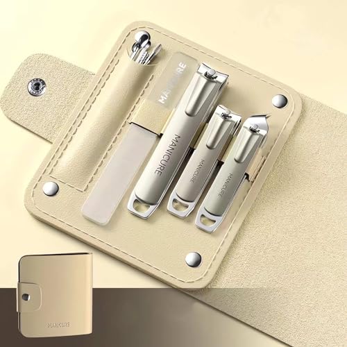 Manicure Set Nail Clippers，10-Piece Professional Nail Care Kit with Leather Case, Stainless Steel Manicure and Pedicure Tools (Yellow) - color: Yellow