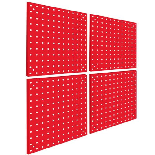 4 Pack Steel Peg Board,Universal 1/8 and 1/4 Pegboard Accessories,Ideal for Garage Tool Storage, Office Organization, Craft Room, Kitchen etc. (Red, 4-12X12) - color: Red, size: 4-12X12