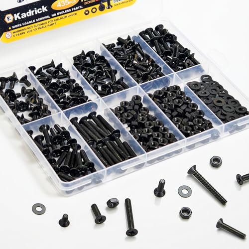 KADRICK 435Pcs M4 Countersunk Screws,M4 Flat Head Screws,Phillips Bolts Nuts Washers Assortment Kit,Zinc Plated,Lenth of 8MM-25MM - size: M4 435Pcs 8-25mm