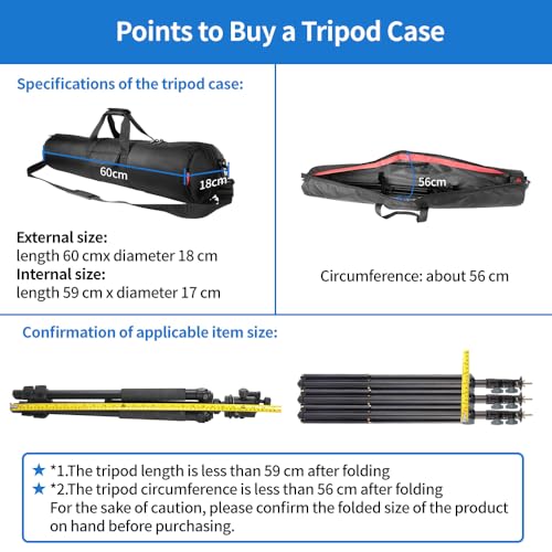 HEMMOTOP Tripod Bag, 25.6x7in Tripod Carrying Case Heavy Duty with Two Zippered Pockets, All Sides Thick Padded Light Stand Bag with Shoulder Strap and Handle for Pool Cue, Speaker Stand -R06518 - size: 25.6" L x 7" D