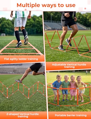 GHB Tangle-Free Agility Ladder Hurdles, 15ft 11 Rungs | 3-in-1 Speed Training Hurdles Set, Footwork Drills for Football, Soccer, Boxing