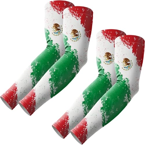 ROXUN Arm Sleeves Cooling UV Sun Protection Sport Compression for Men Women | UPF50,Seamless cover arms,Tattoo-covering,Lightweight & breathable,daily wear,Outdoor work,Basketball Baseball,Mangas - color: 2 Pairs Mexico Flag-2