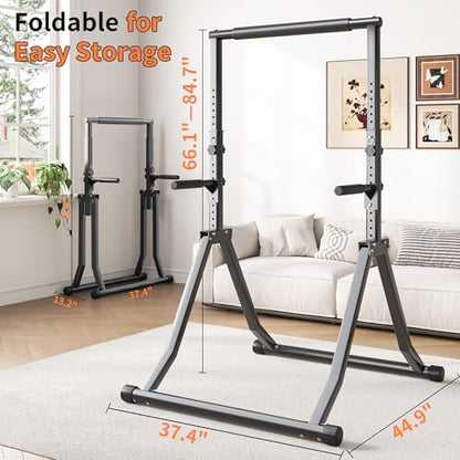 Foldable Pull Up Bar Station 66.1''-84.6'' Power Tower - color: 66"-85" with Dual Dip Handles & Assistance Bands