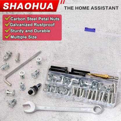 1/4-20 Jack Nuts Petal Nuts Expansion Screws with Installation Tool, Anchor Fasteners for Hollow Wall, Metal Sheet, Drywall, Aluminum Panel, Plastic, Polywood, Pressboard, Furniture, Cars - size: B. 1/4-20