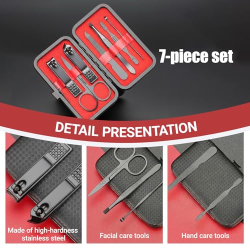 Grooming Kit Home and Travel-Manicure Set 7, Nail Clipper Set, Portable Nail Kit, Travel Nails Kits(Black) - color: Black, size: 7 Piece Set
