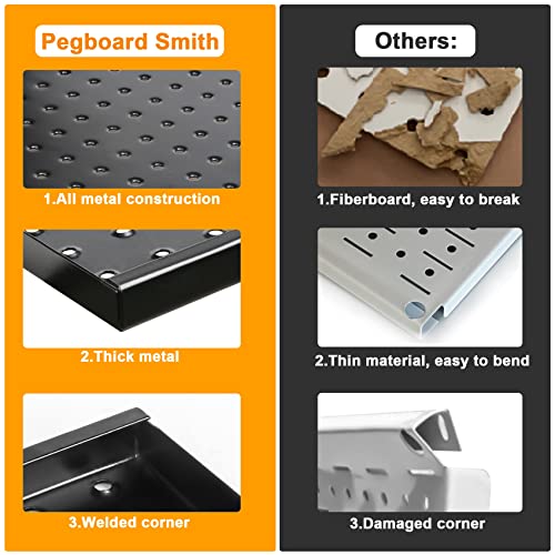 Pegboard Smith 4x2ft Metal Pegboard Kit for Tools Storage, Black Pegboard Wall Organizer with Hooks and Pegboard Bins - color: Black
