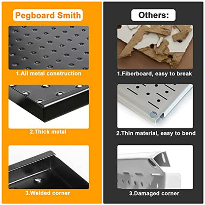 Pegboard Smith 4x2ft Metal Pegboard Kit for Tools Storage, Black Pegboard Wall Organizer with Hooks and Pegboard Bins - color: Black