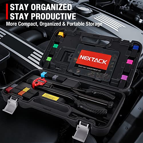 NEXTACK Heavy Duty Rivet Nut Tool Kit, 16" Pro Semi Auto Release Rivnut Nutsert Tool Set - 105pc Threaded Rivet Nuts & 12pc Mandrels | Organized Rugged Case NT800 - size: 16-inch Two-Handed Rivnut Tool Kit/105 Nutserts