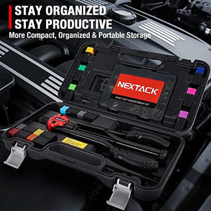 NEXTACK Heavy Duty Rivet Nut Tool Kit, 16" Pro Semi Auto Release Rivnut Nutsert Tool Set - 105pc Threaded Rivet Nuts & 12pc Mandrels | Organized Rugged Case NT800 - size: 16-inch Two-Handed Rivnut Tool Kit/105 Nutserts