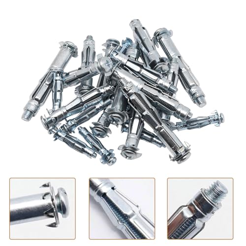 30 Pcs Zinc Plated Steel Molly Bolts Hollow Drive Wall Anchors Screws Set | M6*65 Hollow-Wall Anchors Drywall for(0.55"-1.06"),Holds Up to 65 Lbs,Perfect for TVs,Curtain Rods,Picture frame - size: M6*65