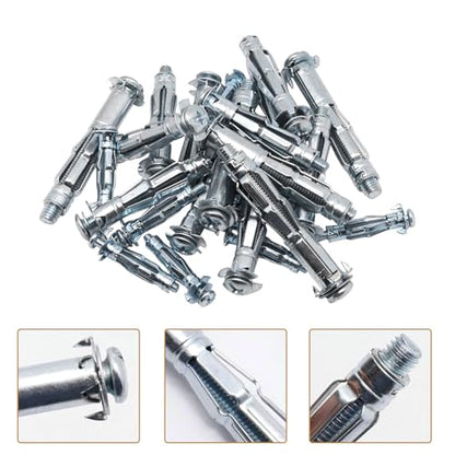30 Pcs Zinc Plated Steel Molly Bolts Hollow Drive Wall Anchors Screws Set | M6*65 Hollow-Wall Anchors Drywall for(0.55"-1.06"),Holds Up to 65 Lbs,Perfect for TVs,Curtain Rods,Picture frame - size: M6*65