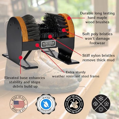 Deluxe Scrusher Heavy Duty Outdoor Boot Scraper with Brushes American Made | Durable weather resistant boot cleaner 5 shoe brushes 2 side brushes with soft bristle 3 bottom brushes with stiff bristles - style: Deluxe