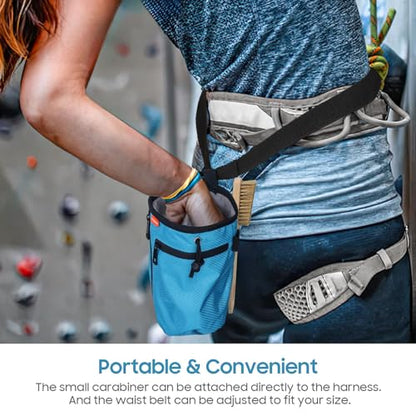 MoKo Climbing Chalk Bag with Chalk Brush, Waterproof Nylon Bouldering Chalk Bag Bucket with 2 Large Zippered Storage Pockets Drawstring Closure Adjustable Belt Chalk Bag for Climbing Gymnastics - color: Light Blue, style: Straight