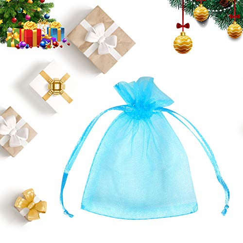 Boshen 100/200PCS Organza Gift Candy Sheer Bags Mesh Jewelry Pouches Drawstring Bulk for Wedding Party Favors Christmas (3" X 4"(100PCS), Teal Blue) - color: Blue-3" X 4"(100PCS)
