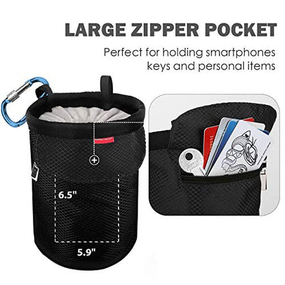 Rhino Valley Climbing Chalk Bag, No Leak Drawstring Chalk Bag with Adjustable Belt, Carabiner Clip and Zippered Pockets Chalk Bag for Rock Climbing, Cross Fit, Weight Lifting & More - color: Black