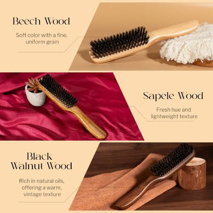STYLEMATE Boar Bristle Slick Back Hair Brush for Women Men, Soft Bristles Hair Brush for Thin & Fine Hair, Natural Medium Hardness Smoothing Hairbrush for Polishing, Deepening & Styling - size: 1 Count (Beech)