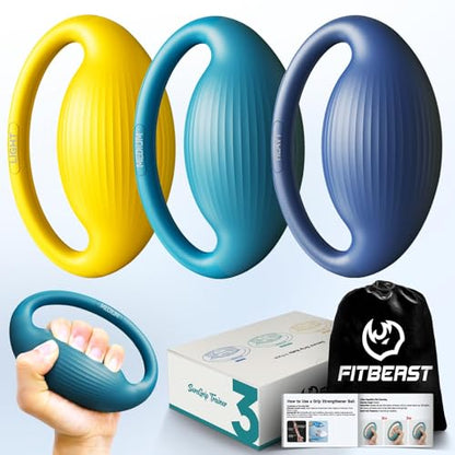 FitBeast Hand Exercise Balls - 3 Resistance Levels Stress Balls for Adults, Squeeze Balls for Hand Therapy, Rehabilitation, Arthritis, Muscle Building