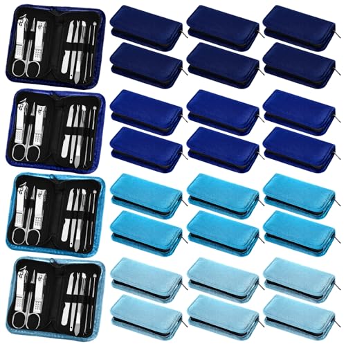 Coume 24 Sets Mini Manicure Set Bulk for Women Men Gifts for Coworkers Nail Grooming Kit 8 in 1 Nail Clippers Kit Luxurious Travel Case Stainless Steel Nails Clipper Set(Blue Series) - color: Blue Series