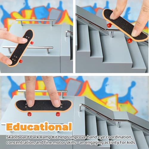 Simhoa Finger Skateboard Ramp, Mini Fingerboard Ramp, Plastic Skateboard Obstacle, Training Props for Finger Skill Development, Desk Skatepark Toy & Gift for Kids Teens Fingerboard Players, Stairs - size: Stairs