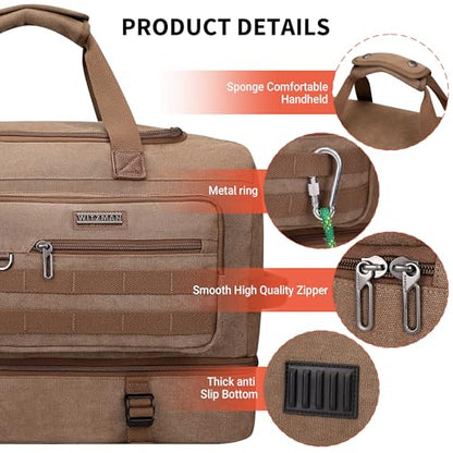 WITZMAN Duffle Bag for Men 50L Travel Canvas Weekender with Toiletry Bag | With Shoe Compartment and Dry-wet Pocket, Convertible, Carry On, One Duffel for Gym, Sports, Overnight, A8010/2 Brown - color: Brown