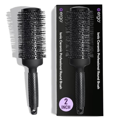 ERGO Ceramic Ionic Round Brush for Blow Out - Salon Quality Hair Brushes for Women - Roller Brush for Blow Drying, Wet and Dry Hair Styling, Volumizing Hair Care - ER53: 2" - size: XL - 2 Inch