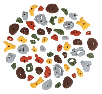 Atomik Rock Climbing Holds Set of 60 Bolt-On Rock-Like Crimpers, Edges, Jugs, Pockets, and Footholds in Assorted Earth Tones