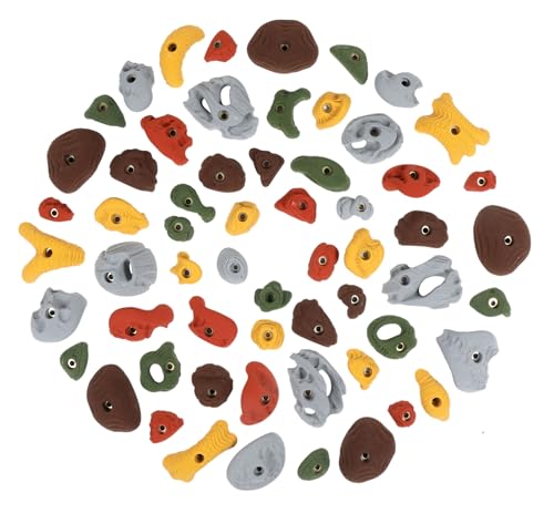 Atomik Rock Climbing Holds Set of 60 Bolt-On Rock-Like Crimpers, Edges, Jugs, Pockets, and Footholds in Assorted Earth Tones