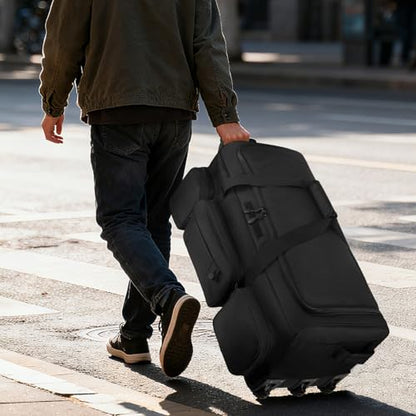 120L 3 Wheel Tactical Rolling Duffle Bag, Heavy Duty Military Deployment Luggage, 900D Waterproof Duffel for Camping Travel Outdoor Sports - color: Black