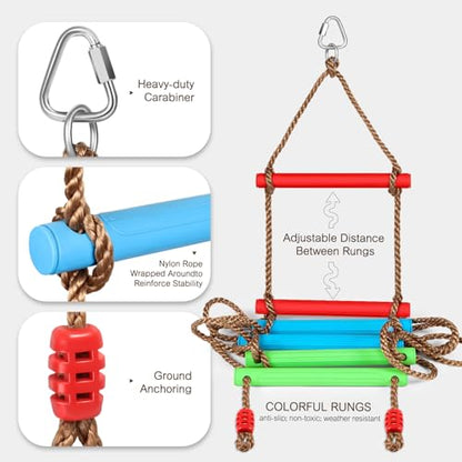6.6 Ft Climbing Rope Ladder for Kids, Hanging Rope Ladder for Indoor Play Set and Outdoor Tree House, Playground Swing Set and Ninja Slackline | 6-Rung ninja line ladder | ladder to climb tree kids | playground backyard play set accessories - style: Rope