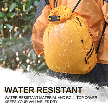 Water-Resistant Drawstring Bag - Expandable 30L with Anti-Theft Zipper Pockets - Ideal Small Cinch Backpack for Men, Women, and Kids - Perfect Gym, Beach, School, and Travel Bag (Orange)