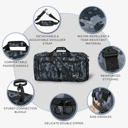 Fmeida 65L Duffle Bag with Shoes Compartment, Foldable Travel Duffel Bags for Men Women, Large Packable Travel Bag Water Repellent & Tear Resistant (BlackCamo) - color: Glossy BlackCamo