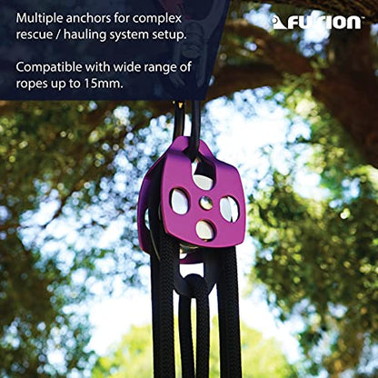 Fusion Climb Lightweight and Durable Aero Space Aluminum Alloy Double Pulley Swing Plate 32kN for Progress Capture System Rigging Hauling Rescue Arborist Tree Climbing - color: Purple