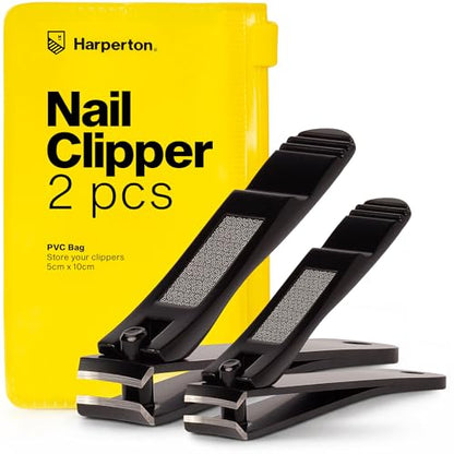 Nail Clippers for Thick Nails - 2 Pack Heavy Duty Toenail & Fingernail Clippers for Men Precision Stainless Steel Cutter Set with Travel Case (Black) - color: Black