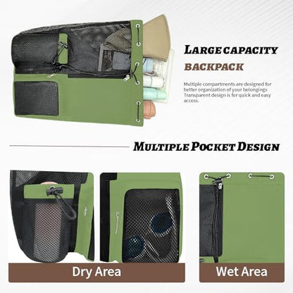 Beach Backpack with Wet Pocket Drawstring Mesh Beach Bag Waterproof Swimming Pool Backpack for Men and Women - color: Green