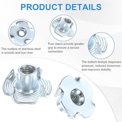M METERXITY 100-Pack M4x8mm T-nut, 4-Pronged Tee Nut Threaded Insert | Carbon Steel, for Wood, Rock Climbing Holds, Furniture, Corrosion Resistant Fasteners - size: M4x8mm
