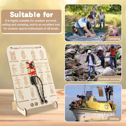 Learn Knot Training Board with 16 Knotting Methods - Wooden Knot Tying Kit for Outdoor Camping & Sailing