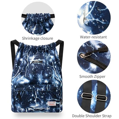 Peicees Waterproof Drawstring Sport Bag Lightweight Sackpack Backpack for Men and Women | Waterproof - color: X_lightning