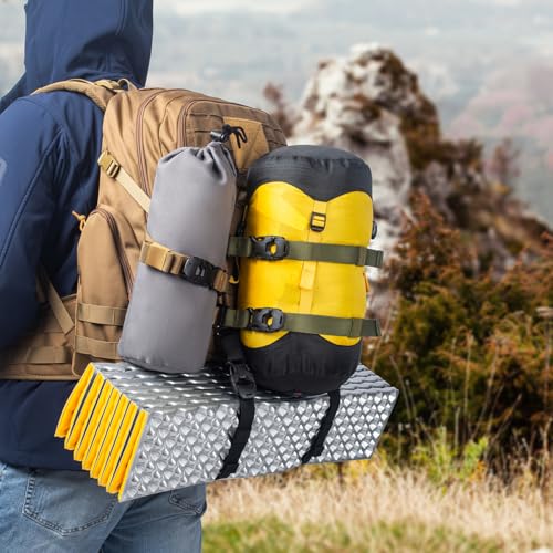 Tactical MOLLE/PALS Backpack Attachment Straps - Adjustable G-Hook Tie Downs, Non-Slip Cam Buckle, for Rucking, Hunting, Hiking, Camping, Tripod & Sleeping Gear (7.5-22 in) (Yellow, 2-Pack) - size: 2-Pack, style: Yellow