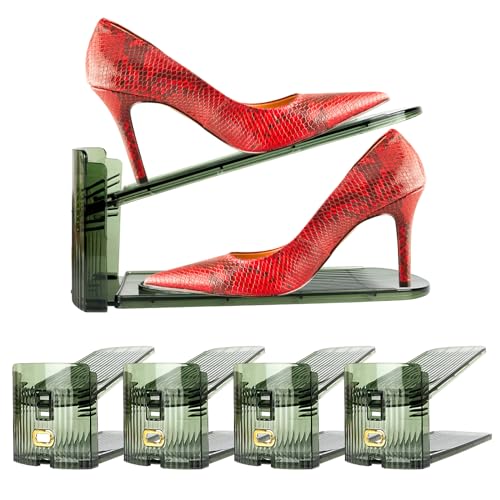 Yes!Fresh Shoe Slot Organizer, Boutique Display Style Shoe Stacker for A Pair of Shoes, Separable Shoe Rack for Closet Organization, 3 Adjustable Narrow Shoe Rack (Transparent Green, 4 Pack) - color: Transparent Green, size: 4 Pack