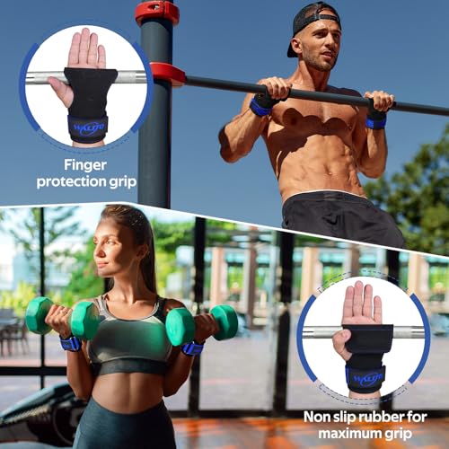 Weight Lifting Wrist Strap，Double Layer Leather Wrist Wraps with Neoprene Padding for Weightlifting & Deadlifts – Adjustable Gym Straps for Men & Women - color: Blue